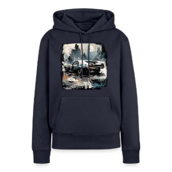 Apocalypse / Apocalypse / Destruction / Anarchie - Sweat à capuche Premium bio Femme - bleu marine - Devant - Julia (174cm)