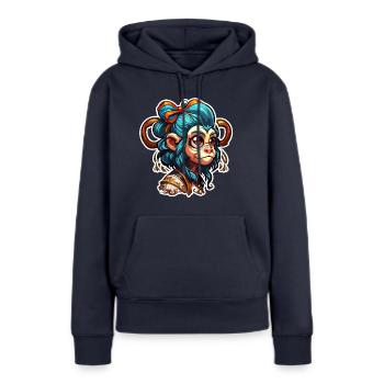 Singe mignon / Fille de singe / Mignon / noeud de cheveux - Sweat à capuche Premium bio Femme - bleu marine - Devant - Julia (174cm)