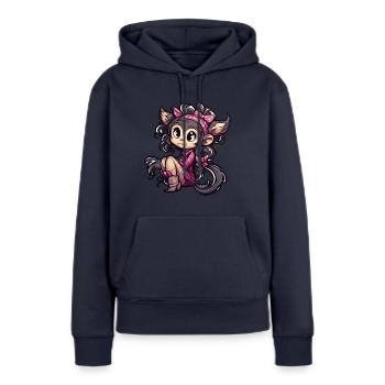 Singe mignon / Fille de singe / Mignon / noeud de cheveux - Sweat à capuche Premium bio Femme - bleu marine - Devant - Julia (174cm)