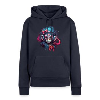 Singe mignon / Fille de singe / Mignon / noeud de cheveux - Sweat à capuche Premium bio Femme - bleu marine - Devant - Julia (174cm)
