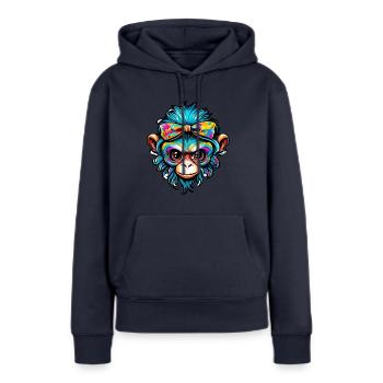 Singe mignon / Fille de singe / Mignon / noeud de cheveux - Sweat à capuche Premium bio Femme - bleu marine - Devant - Julia (174cm)