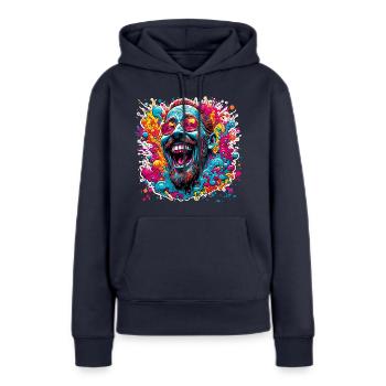 psychédélique / Goa / Hippie / Hallucination / Paix - Sweat à capuche Premium bio Femme - bleu marine - Devant - Julia (174cm)
