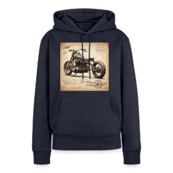 Plan / Sépia / Vintage / Rétro / Moto - Sweat à capuche Premium bio Femme - bleu marine - Devant - Julia (174cm)