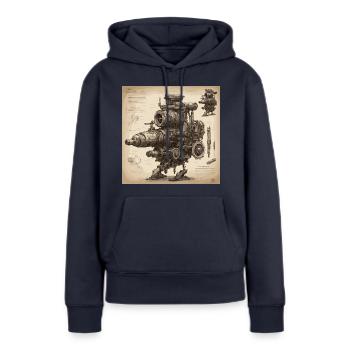 Plan / Sépia / Vintage / Rétro / Machine - Sweat à capuche Premium bio Femme - bleu marine - Devant - Julia (174cm)