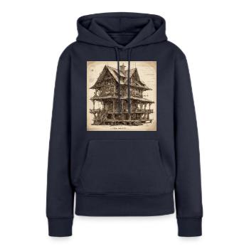 Plan / Sépia / Vintage / Rétro / Maison - Sweat à capuche Premium bio Femme - bleu marine - Devant - Julia (174cm)