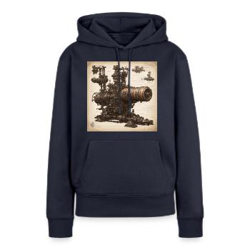 Plan / Sépia / Vintage / Rétro / Machine - Sweat à capuche Premium bio Femme - bleu marine - Devant - Julia (174cm)
