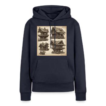 Plan / Sépia / Vintage / Rétro / Maison - Sweat à capuche Premium bio Femme - bleu marine - Devant - Julia (174cm)