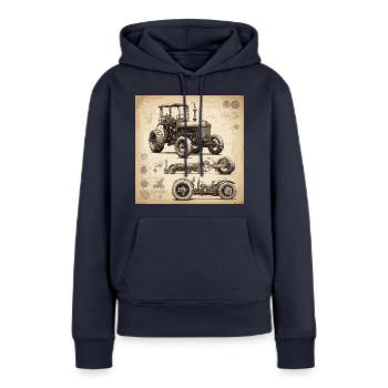 Plan / Sépia / Vintage / Rétro / Tracteur - Sweat à capuche Premium bio Femme - bleu marine - Devant - Julia (174cm)