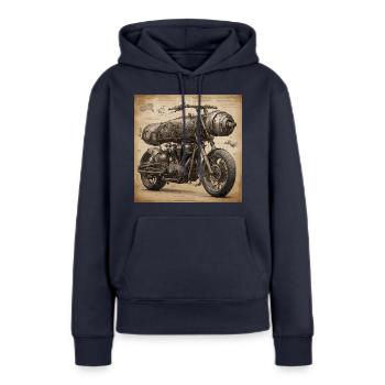 Plan / Sépia / Vintage / Rétro / Moto - Sweat à capuche Premium bio Femme - bleu marine - Devant - Julia (174cm)