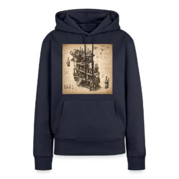 Plan / Sépia / Vintage / Rétro / Bouteilles - Sweat à capuche Premium bio Femme - bleu marine - Devant - Julia (174cm)