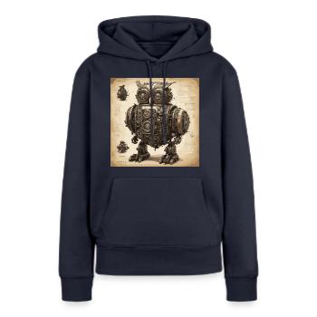 Plan / Sépia / Vintage / Rétro / Hibou - Sweat à capuche Premium bio Femme - bleu marine - Devant - Julia (174cm)
