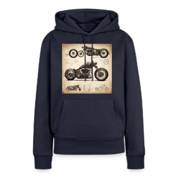 Plan / Sépia / Vintage / Rétro / Moto - Sweat à capuche Premium bio Femme - bleu marine - Devant - Julia (174cm)