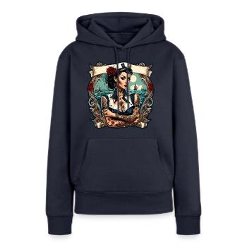 Matrosin / Pinup / Schiff / Boot / Anker / Lady - Frauen Premium Bio Hoodie - Navy - Vorne - Julia (174cm)