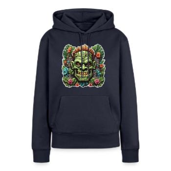 Tiki / Hawaï / Tropical / Île / Culture / Logo - Sweat à capuche Premium bio Femme - bleu marine - Devant - Julia (174cm)