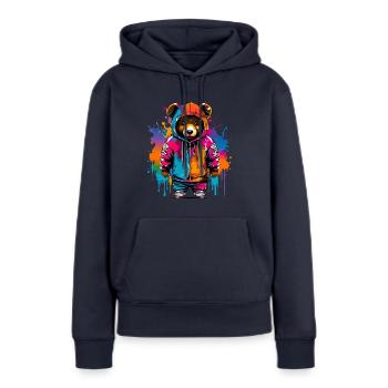 Graffity Junior Bär Motiv - Frauen Premium Bio Hoodie - Navy - Vorne - Julia (174cm)