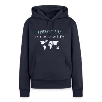Erasmus Life est la meilleure vie - Sweat à capuche Premium bio Femme - bleu marine - Devant - Julia (174cm)