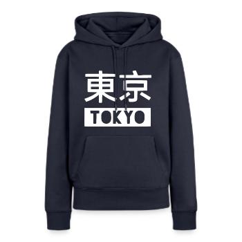tokyo tokyo - Sweat à capuche Premium bio Femme - bleu marine - Devant - Julia (174cm)