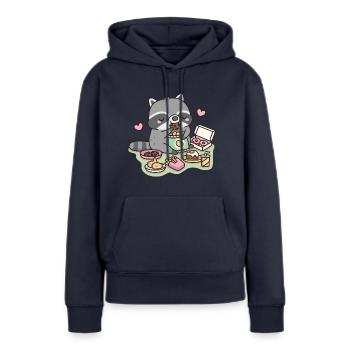 Waschbär isst Junk Food - Frauen Premium Bio Hoodie - Navy - Vorne - Julia (174cm)