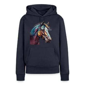 Idée passion chevaux cavalière aquarelle splash - Sweat à capuche Premium bio Femme - bleu marine - Devant - Julia (174cm)