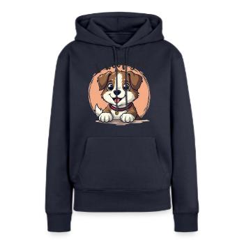 chien mignon Doggy je te courtise - Sweat à capuche Premium bio Femme - bleu marine - Devant - Julia (174cm)