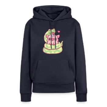 Cute Snake Curl Around An Anxious Pig - Women’s Premium Organic Hoodie - navy - Front - Julia (174cm)