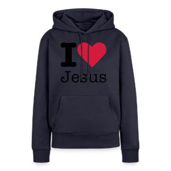 I Love Jesus - Frauen Premium Bio Hoodie - Navy - Vorne - Julia (174cm)