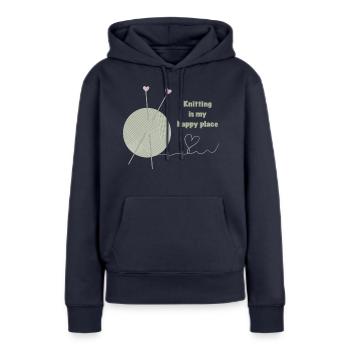 Stricken ist mein glücklicher Ort - Frauen Premium Bio Hoodie - Navy - Vorne - Julia (174cm)