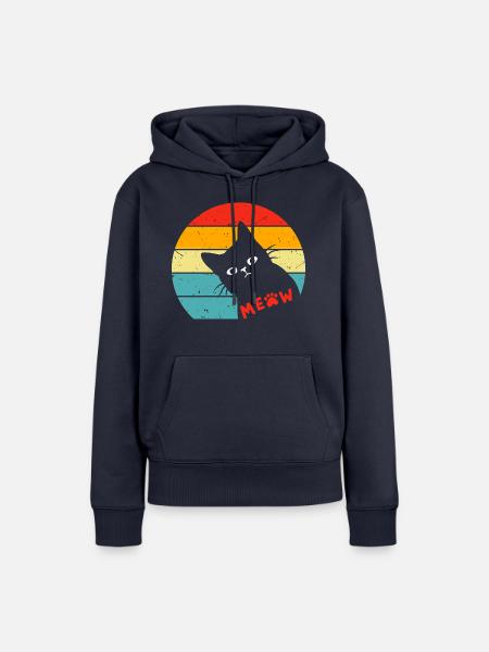Retro Schwarze Katze 3 - Frauen Premium Bio Hoodie - Navy