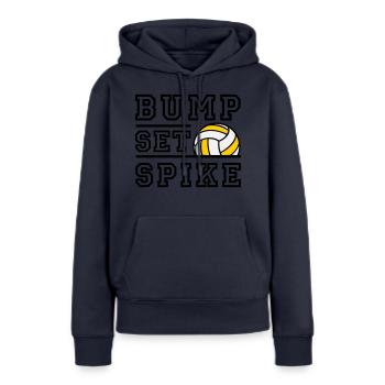 Bump Set Spike - Farbwechsel möglich - Frauen Premium Bio Hoodie - Navy - Vorne - Julia (174cm)