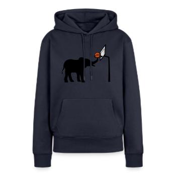 Silhouette d’éléphant jouant au basket-ball - Sweat à capuche Premium bio Femme - bleu marine - Devant - Julia (174cm)