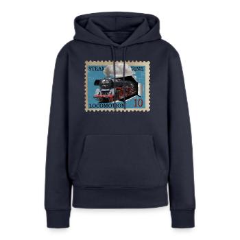 Briefmarke Dampflokomotive - Frauen Premium Bio Hoodie - Navy - Vorne - Julia (174cm)