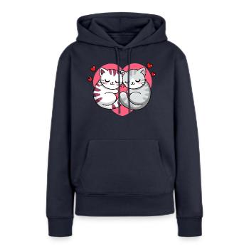 Valentinstag Katzen - Frauen Premium Bio Hoodie - Navy - Vorne - Julia (174cm)