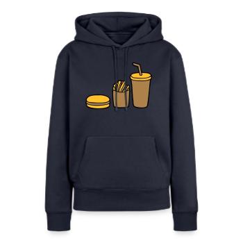 Burger Frites Cola - Sweat à capuche Premium bio Femme - bleu marine - Devant - Julia (174cm)