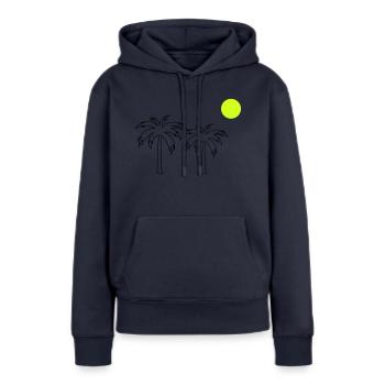 Palmiers - Sweat à capuche Premium bio Femme - bleu marine - Devant - Julia (174cm)