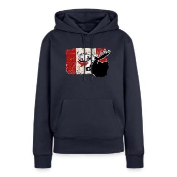 Moose - Canadian Flag - Frauen Premium Bio Hoodie - Navy - Vorne - Julia (174cm)