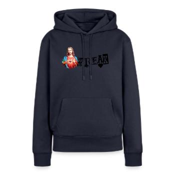 MONSTRE DE JÉSUS | Jésus-Christ | Mon Dieu - Sweat à capuche Premium bio Femme - bleu marine - Devant - Julia (174cm)