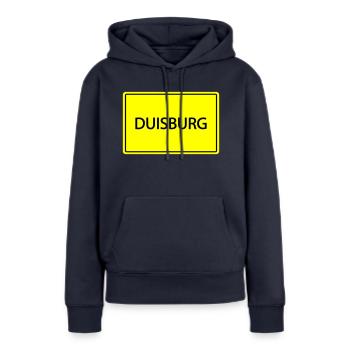 Panneau de la ville Duisbourg - Sweat à capuche Premium bio Femme - bleu marine - Devant - Julia (174cm)