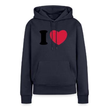 I love - I heart - I Herz - Frauen Premium Bio Hoodie - Navy - Vorne - Julia (174cm)