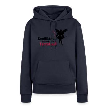 Je résous les conflits généralement avec la - Sweat à capuche Premium bio Femme - bleu marine - Devant - Julia (174cm)