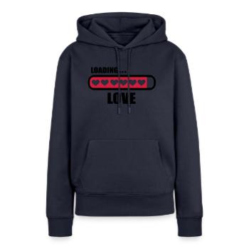 Amour loading - Sweat à capuche Premium bio Femme - bleu marine - Devant - Julia (174cm)
