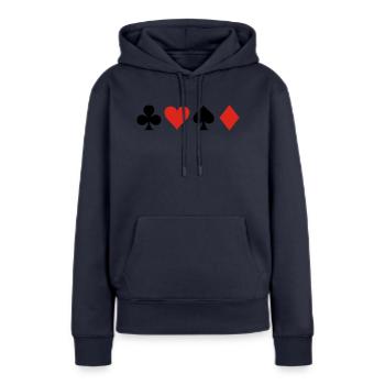 Karten - Frauen Premium Bio Hoodie - Navy - Vorne - Julia (174cm)