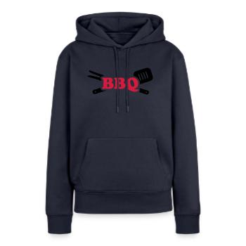 BBQ - Sweat à capuche Premium bio Femme - bleu marine - Devant - Julia (174cm)