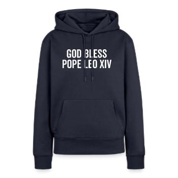 Que Dieu bénisse le pape Léon XIV - Sweat à capuche Premium bio Femme - bleu marine - Devant - Julia (174cm)