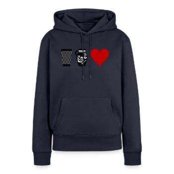 Geripptes Bembel Love - Bembel Desgin Frankfurt - Frauen Premium Bio Hoodie - Navy - Vorne - Julia (174cm)