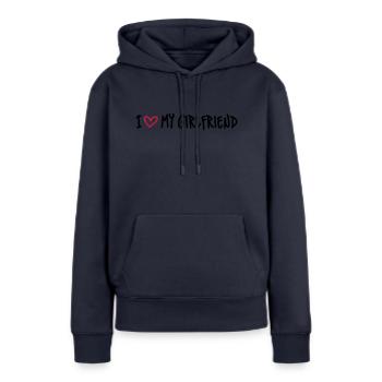 I Love my Girlfriend - Frauen Premium Bio Hoodie - Navy - Vorne - Julia (174cm)