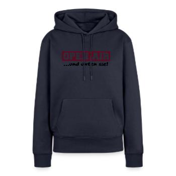 Open Air - ... und unten sie! - Frauen Premium Bio Hoodie - Navy - Vorne - Julia (174cm)