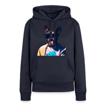 Drôle de chien avec la langue tendue - Sweat à capuche Premium bio Femme - bleu marine - Devant - Julia (174cm)
