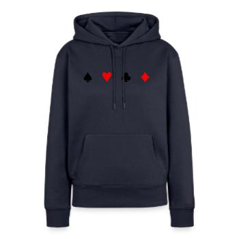 Icônes de carte - Sweat à capuche Premium bio Femme - bleu marine - Devant - Julia (174cm)