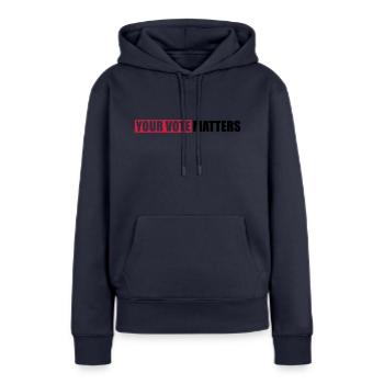 votre vote compte citation - Sweat à capuche Premium bio Femme - bleu marine - Devant - Julia (174cm)