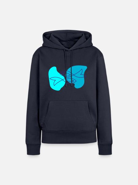 Fish One Line Drawing - Frauen Premium Bio Hoodie - Navy